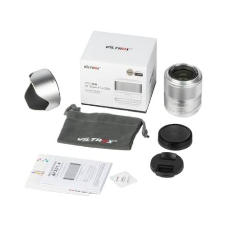 Viltrox AF 33mm F1.4 STM - obiektyw stałoogniskowy, APS-C, Fujifilm X, srebrny_Zawartość zestawu_4